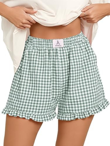 ANRABESS Womens Ruffle Boxer Shorts Pajama Gingham Shorts Summer Casual Lounge Sleep Plaid Beach ... | Amazon (CA)