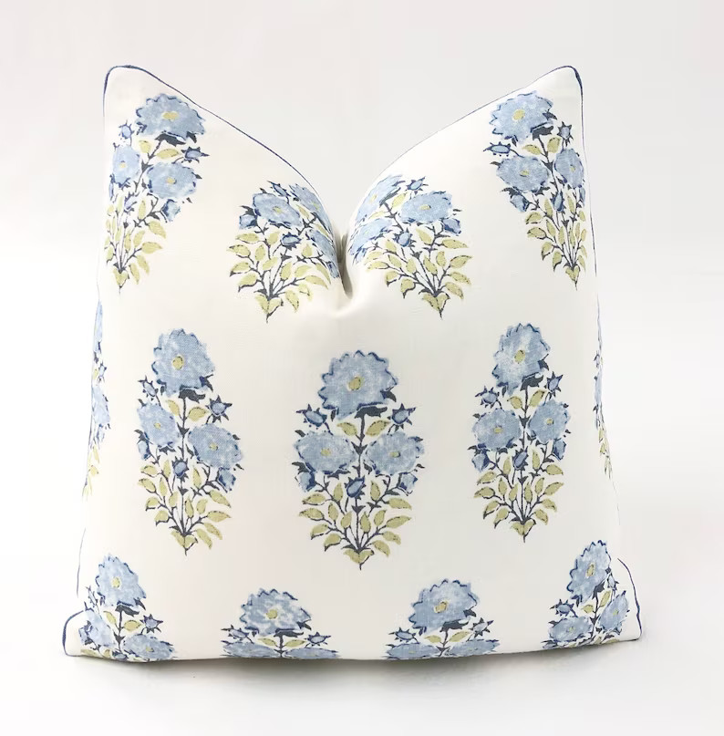 Lisa Fine Textiles Mughal Flower in Monsoon Decorative Pillow Covers,// MADE TO ORDER// Plain Whi... | Etsy (US)