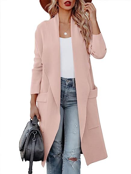 ANRABESS Women's Casual Long Sleeve Draped Open Front Knit Pockets Long Cardigan Jackets Sweater | Amazon (US)