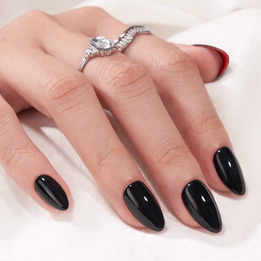 Black Press On Nails Almond - BTArtbox Short Press On Nails with Nail Glue, Fit Perfectly & Natur... | Amazon (US)