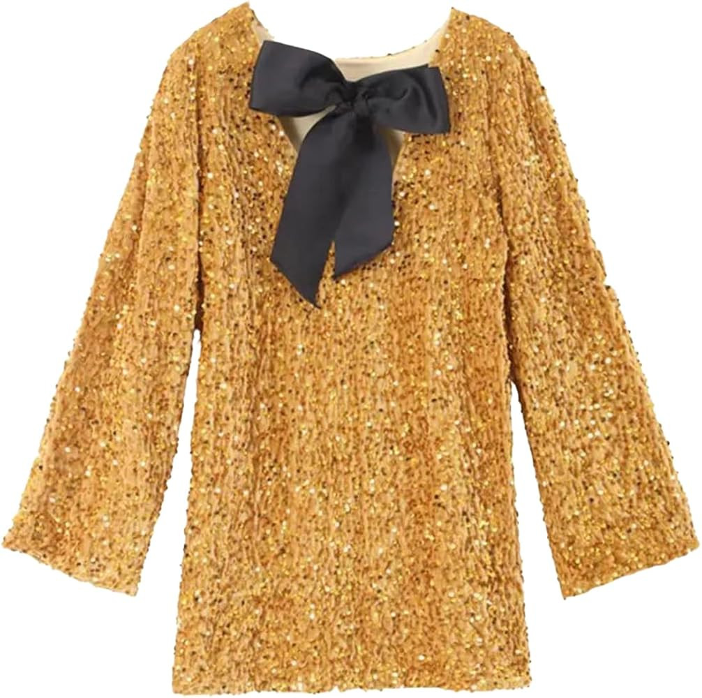 MINIDORA Women's Sequined Sparkly Party Dresses Ribbon Long Sleeved Club Night Out Mini Dresses | Amazon (US)