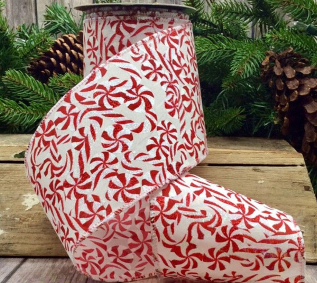 D Stevens, 10 Yards, 4 Inch Wired Ribbon, Peppermint Ribbon, Red Ribbon, White Ribbon, Christmas ... | Etsy (US)