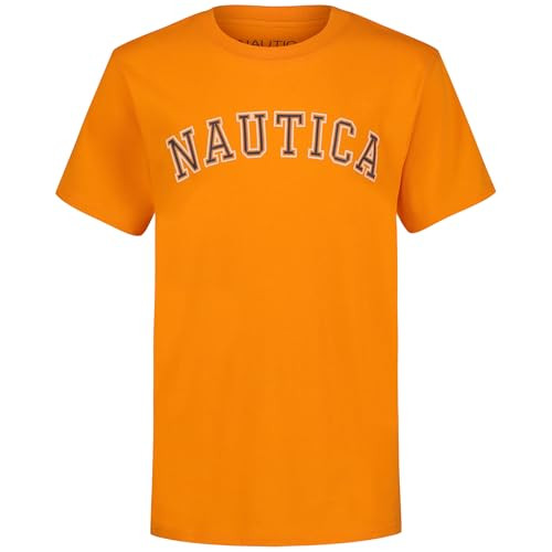 Nautica Boys' Short Sleeve Graphic Crew Neck T-Shirt, Soft, Comfortable, Relaxed Fit, Varsity Arch Persimmon, 14-16 | Amazon (US)