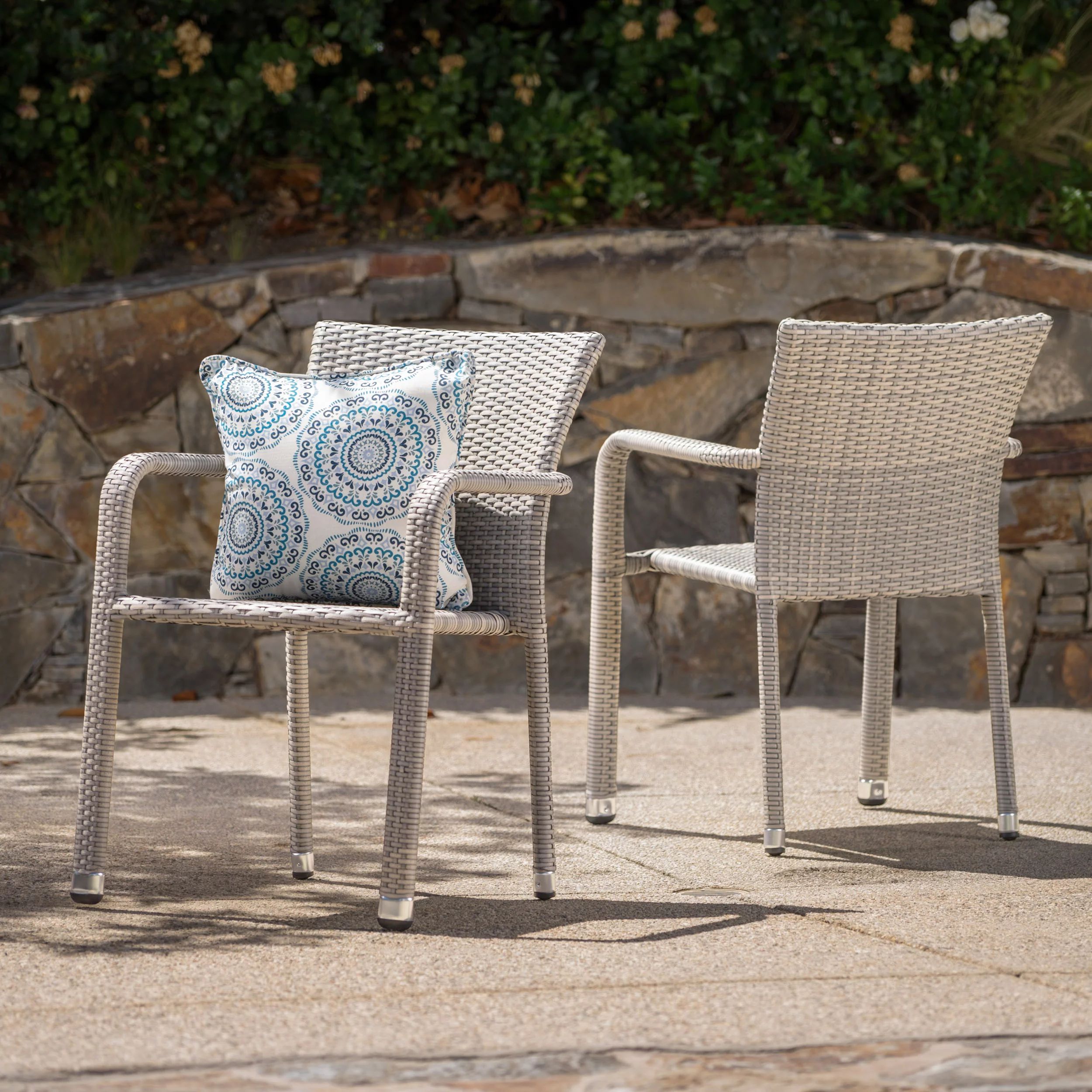 Vera Outdoor Wicker Armed Stacking Chairs with an Aluminum Frame, Set of 2, Chateau Grey | Walmart (US)