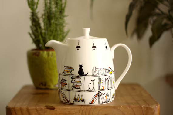 Ceramic teapot - Hand painted -  Book A Holic | Etsy (US)