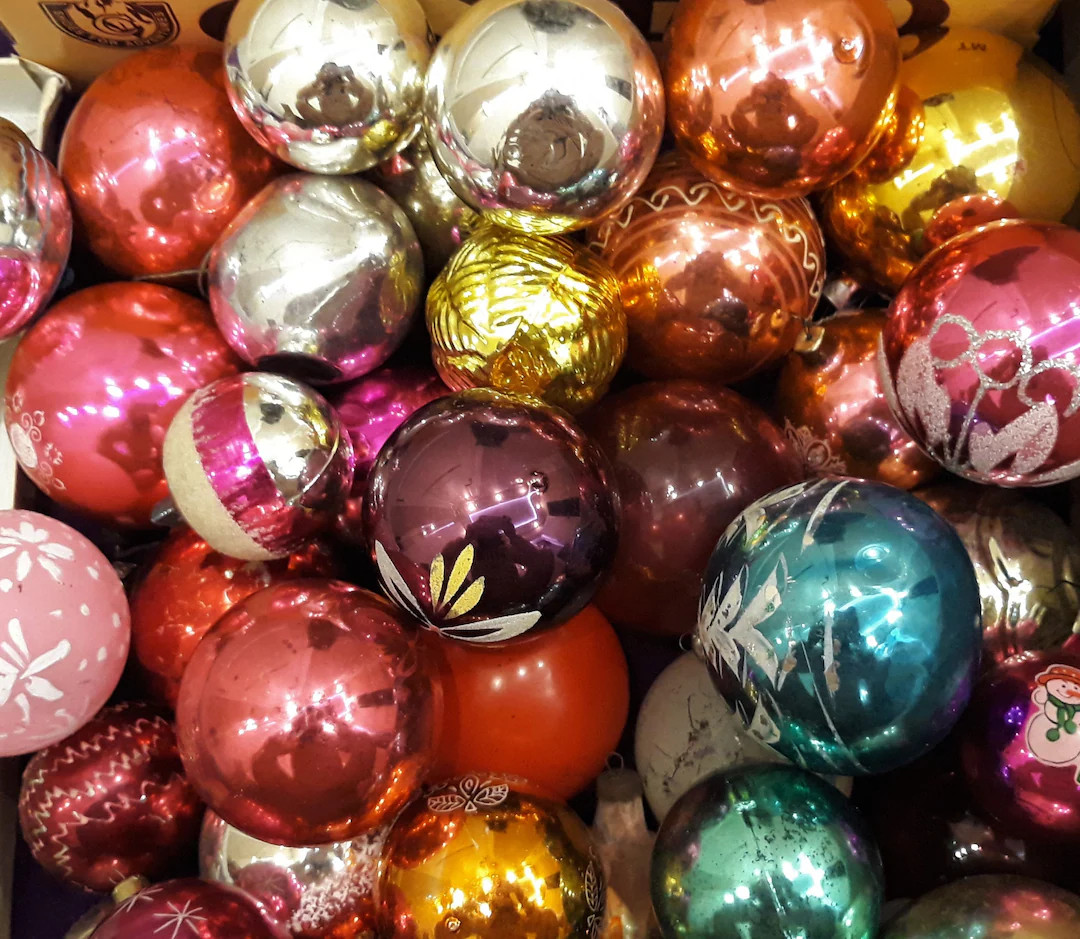 50 Assorted Glass Christmas Tree Ball Ornamentsassortment - Etsy | Etsy (US)
