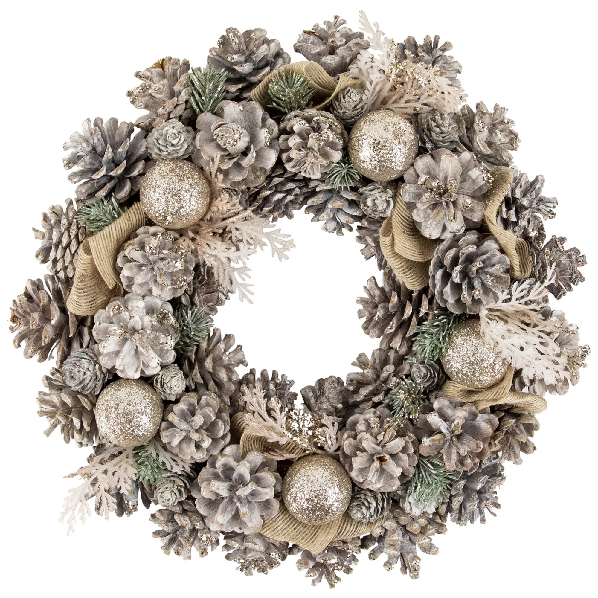 Northlight Green Pine and Burlap Bows Artificial Glitter Christmas Wreath 13.75-in. Unlit | Kohl's