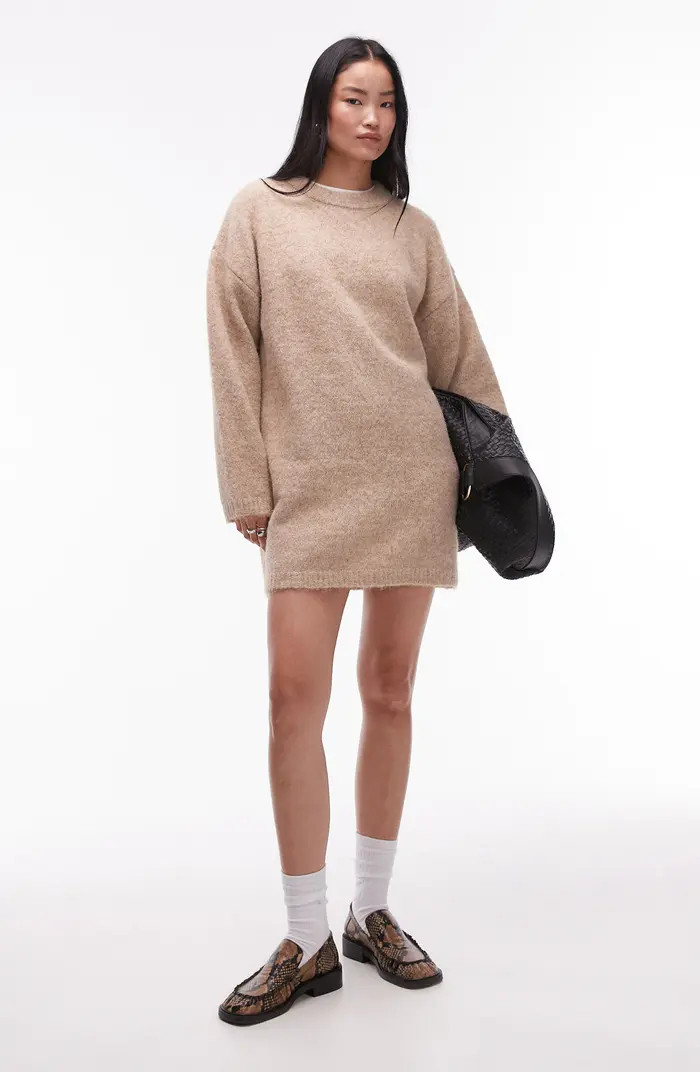 Topshop Fuzzy Long Sleeve Sweater Minidress | Nordstrom | Nordstrom