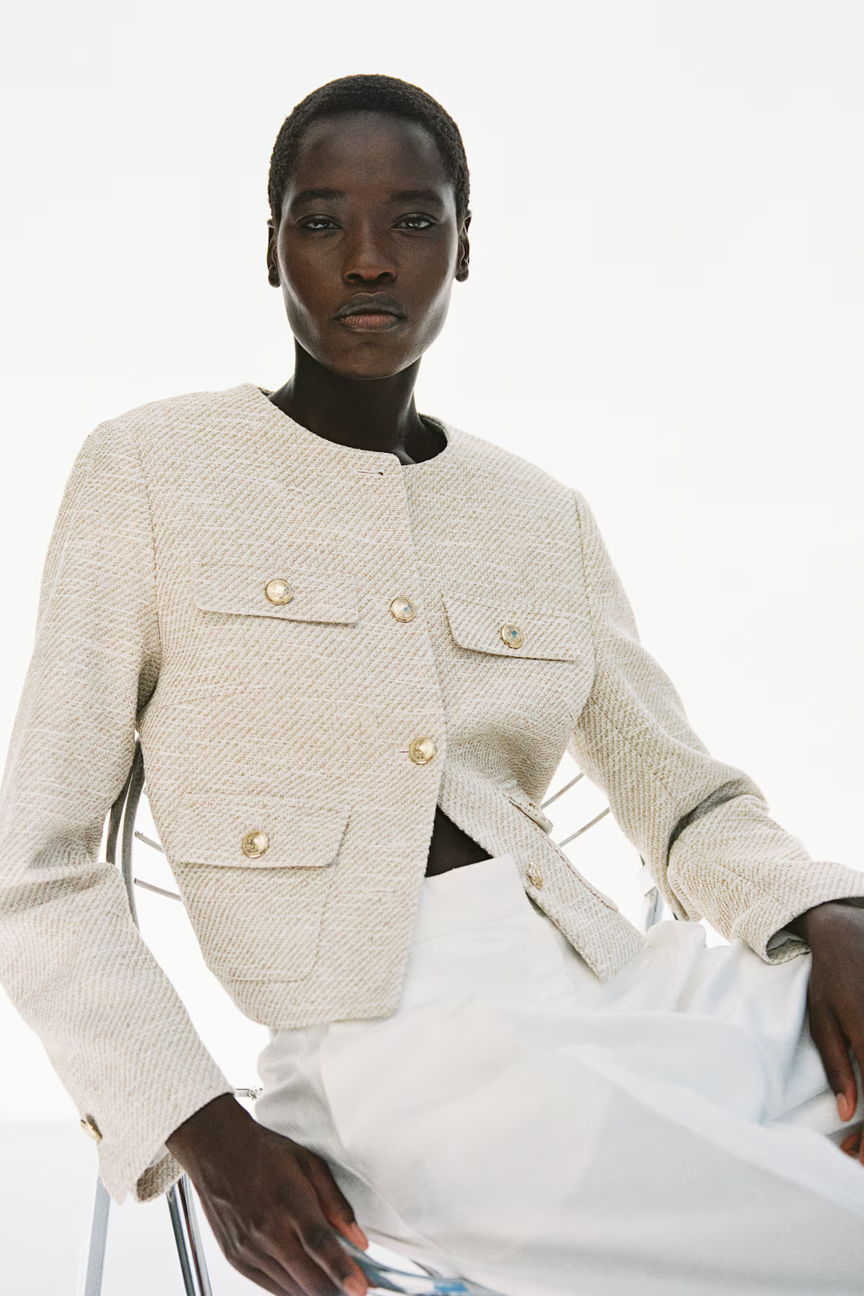 Textured-weave Jacket - Light beige melange - Ladies | H&M US | H&M (US + CA)
