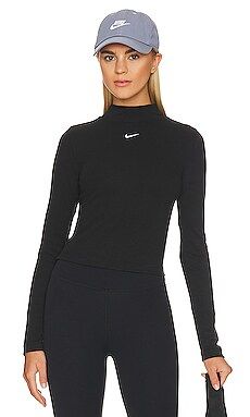 Nike Ribbed Mock Neck Long-sleeve Top in Black & White from Revolve.com | Revolve Clothing (Global)