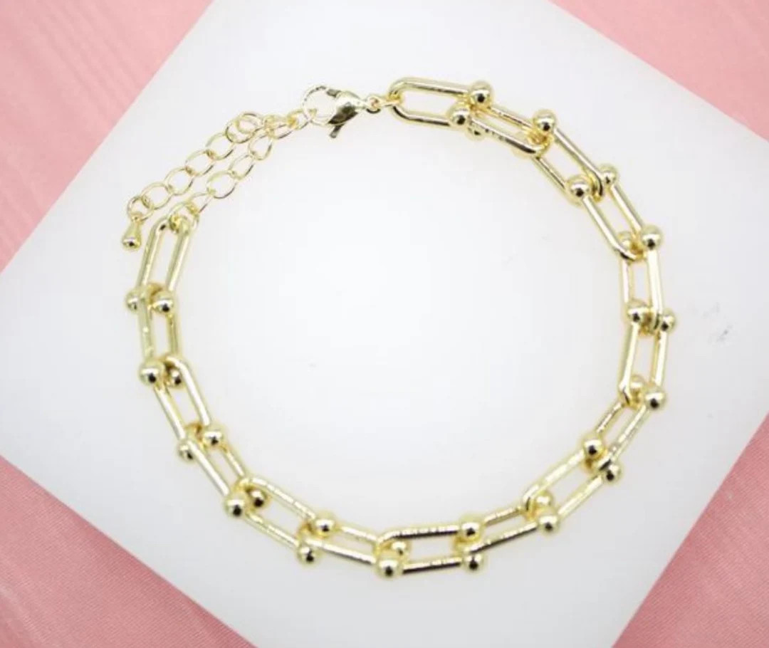 Paper clip bead link bracelet | Etsy (US)