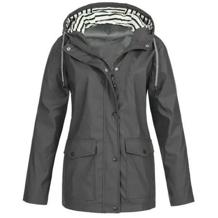 Gray Winter Jackets for Women Solid Rain Jacket outdoor Plus Size Waterproof Hooded Raincoat Windpro | Walmart (US)