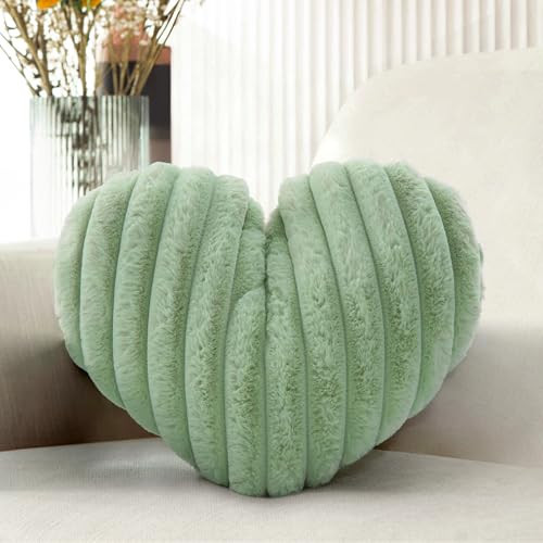 Sage Green Heart Pillow 16" Soft Cute Decorative Throw Pillows for Bed | Amazon (US)