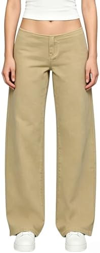 Womens Adjustable Low Rise Jeans Baggy Wide Straight Leg Denim Pants | Amazon (US)