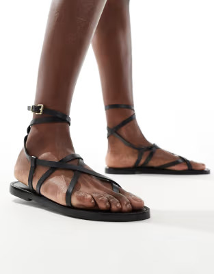 Stradivarius leather strappy sandal in black  | ASOS | ASOS (Global)