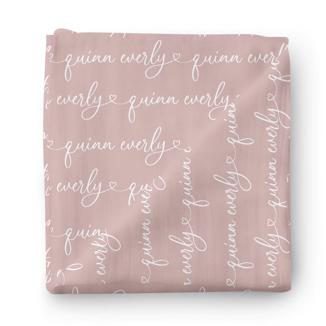 Personalized Light Mauve Baby Name Swaddle Blanket - Heart Script | Caden Lane