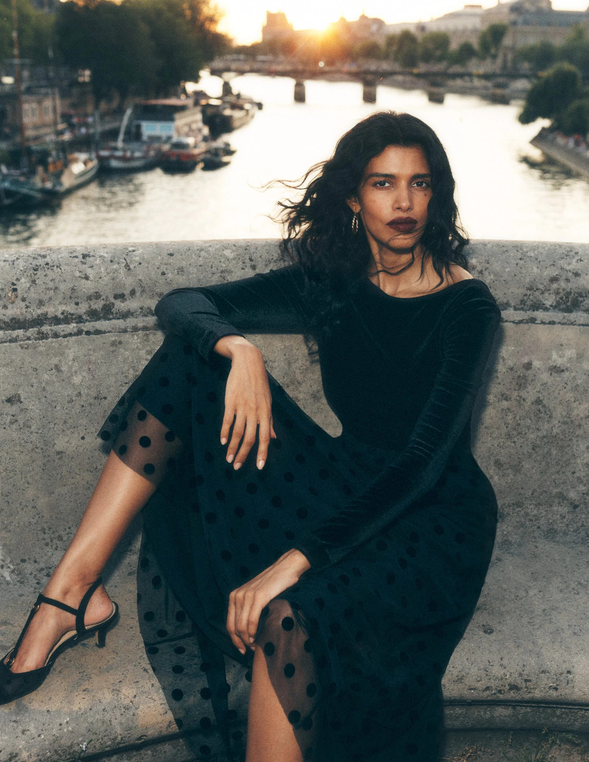 Velvet Bodice Jersey Dress-Black | Boden UK