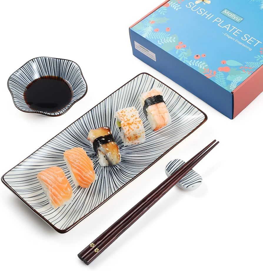 Sushi Plate Set 8 Pcs, 10" Ceramic Sushi Dishes Serving Set, Dinnerware Sets w/ 2 Sushi Plates an... | Amazon (US)