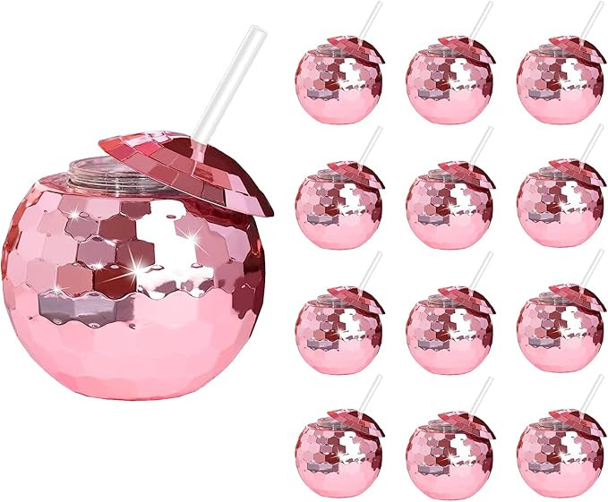 12 PCS Disco Ball Cups, 20Oz Disco Party Cups with Lid and Reusable Straw Flash Ball Cocktail Cup... | Amazon (US)