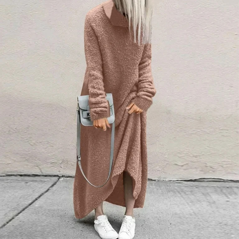 Dyfzdhu Sweater Dresses for Women 2024 Trendy Fall Winter Solid Loose Turtleneck Fuzzy Long Sleev... | Walmart (US)