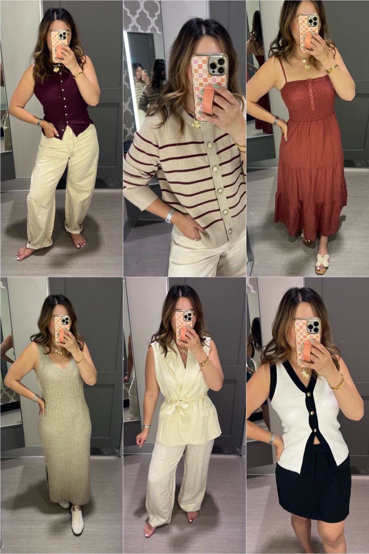 Fall Target Run
Button Tank: Medium
Barrel Cinch Jeans: 30
Striped Cardigan: Large
Rust Dress: Small
Knit Dress: Medium (could do Small)
White Tie Vest: Medium
White Black Button Tank: Small 