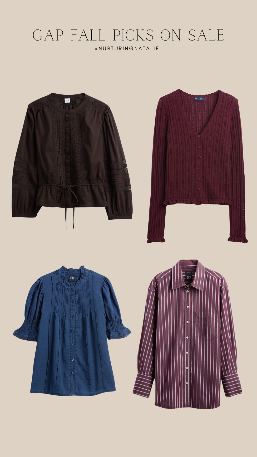 transitional fall tops on sale at Gap this weekend. Denim, burgundy, and cocoa brown are all in this season! 

#LTKSaleAlert #LTKSeasonal #LTKFindsUnder50