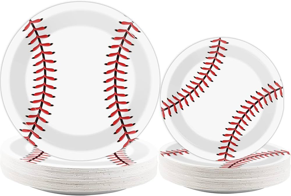 Wiooffen 48pcs Baseball Party Supplies Bundle Disposable Paper Plates Set for Birthday Tableware ... | Amazon (US)