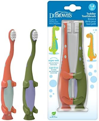 Dr. Brown's Baby and Toddler Toothbrush, Green and Orange Dinosaur 2-Pack, 1-4 Years | Amazon (US)