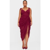 Plus Burgundy Underwire Detail Draped Midi Dress | PrettyLittleThing US