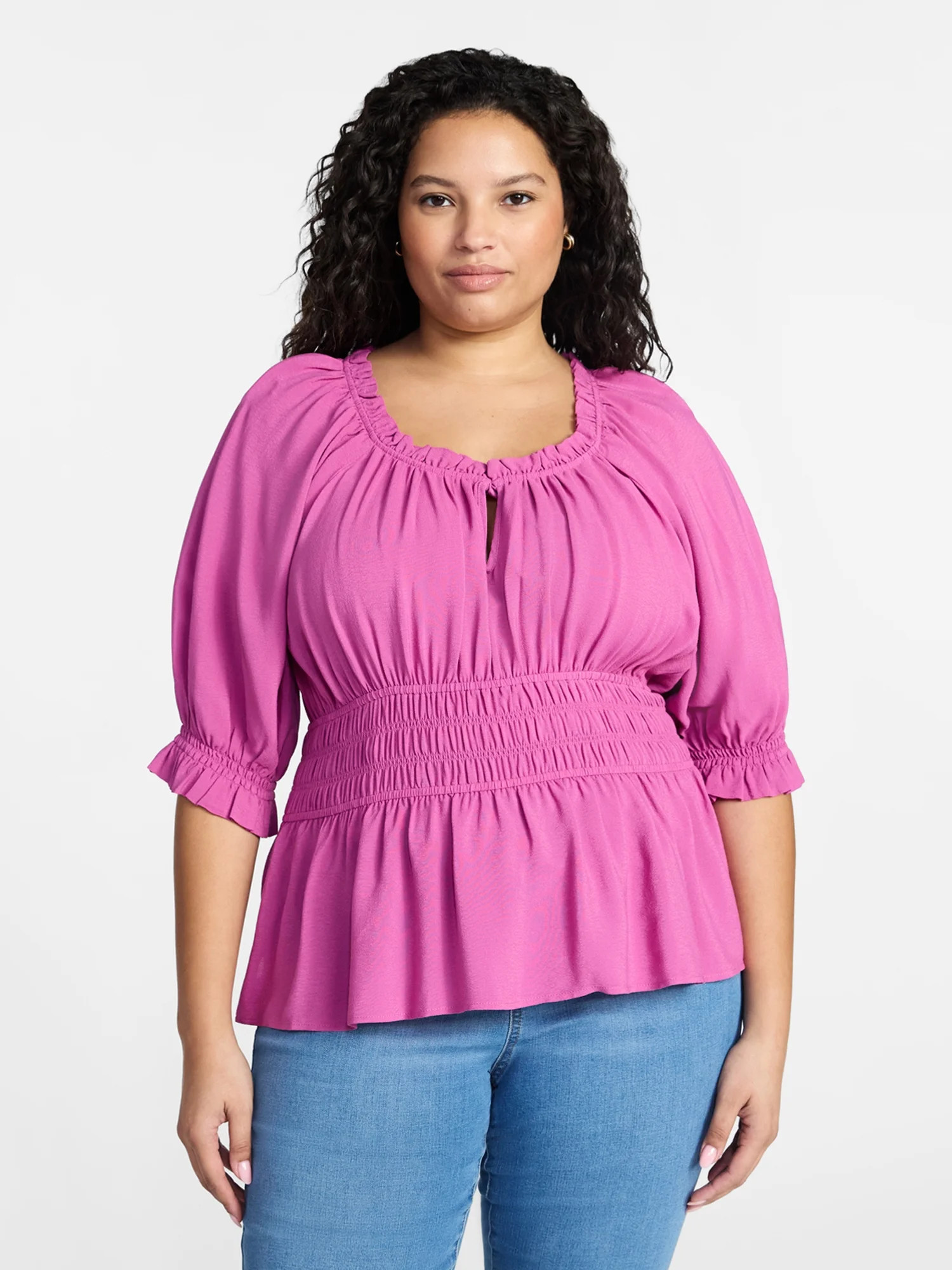 Terra & Sky Women’s Plus Smocked Waist Blouse, Sizes 0X-5X | Walmart (US)