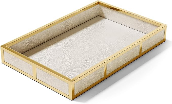 EDC Dump Tray,Shagreen Rose Gold Decorative Tray Faux Leather Serving Tray, Modern Accent Rectang... | Amazon (US)