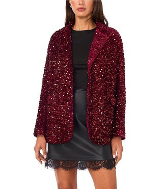 Sequin Notch Lapel Long Sleeve Blazer Jacket | Dillard's