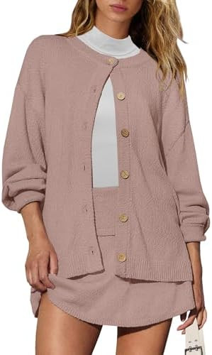 Panadila Womens Sweater Skirt Set 2 Piece Outfits Sweater Skort Set Lounge Cardigan and Knit Skir... | Amazon (US)