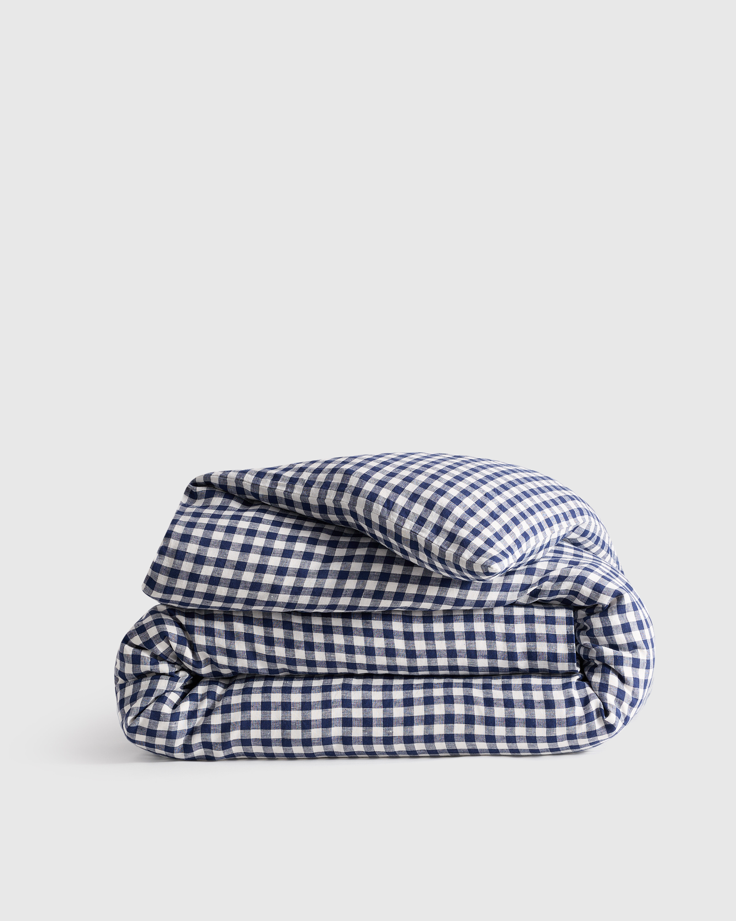 Quince | European Linen Gingham Duvet Cover in Navy, Size Twin | Quince
