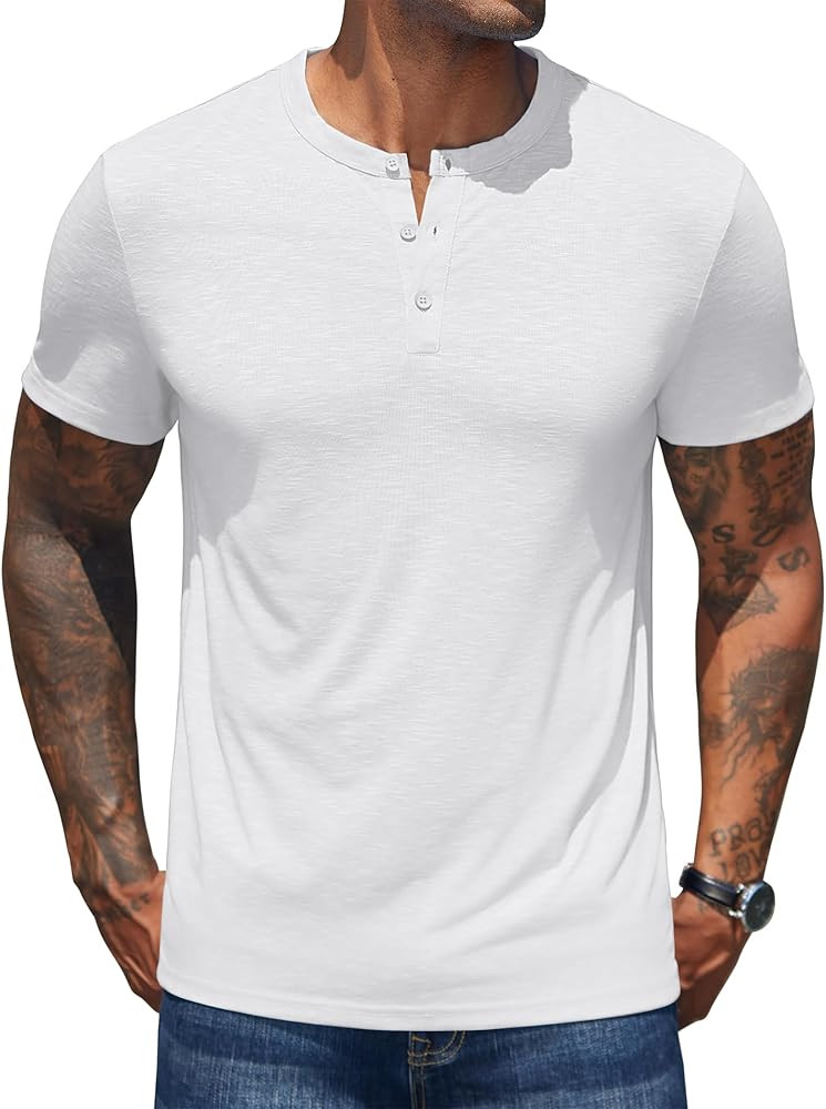 COOFANDY Men's Henley Shirts Short Sleeve Casual Basic Henley Tee Summer Button Lightweight Stret... | Amazon (US)