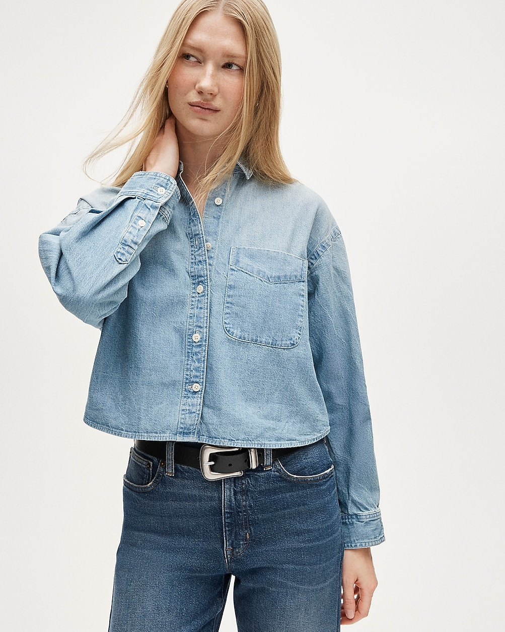 Étienne cropped button-up shirt in chambray | J. Crew US