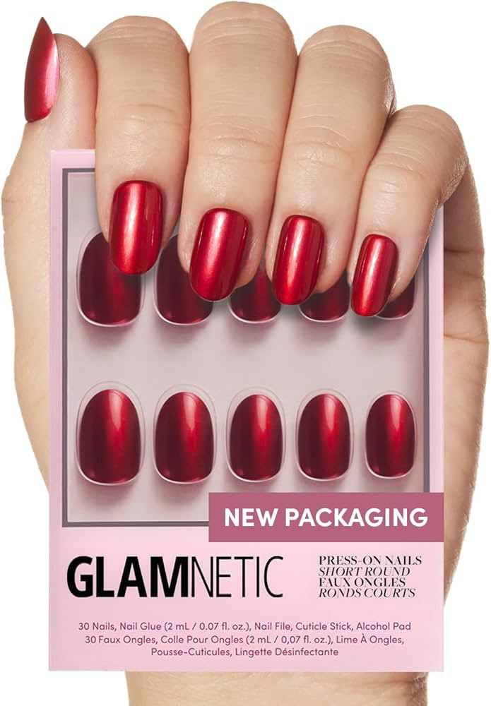 Glamnetic Press On Nails - Cherry Glaze | Short Round Bright Cherry Red Nails with a Glaze Finish... | Amazon (US)