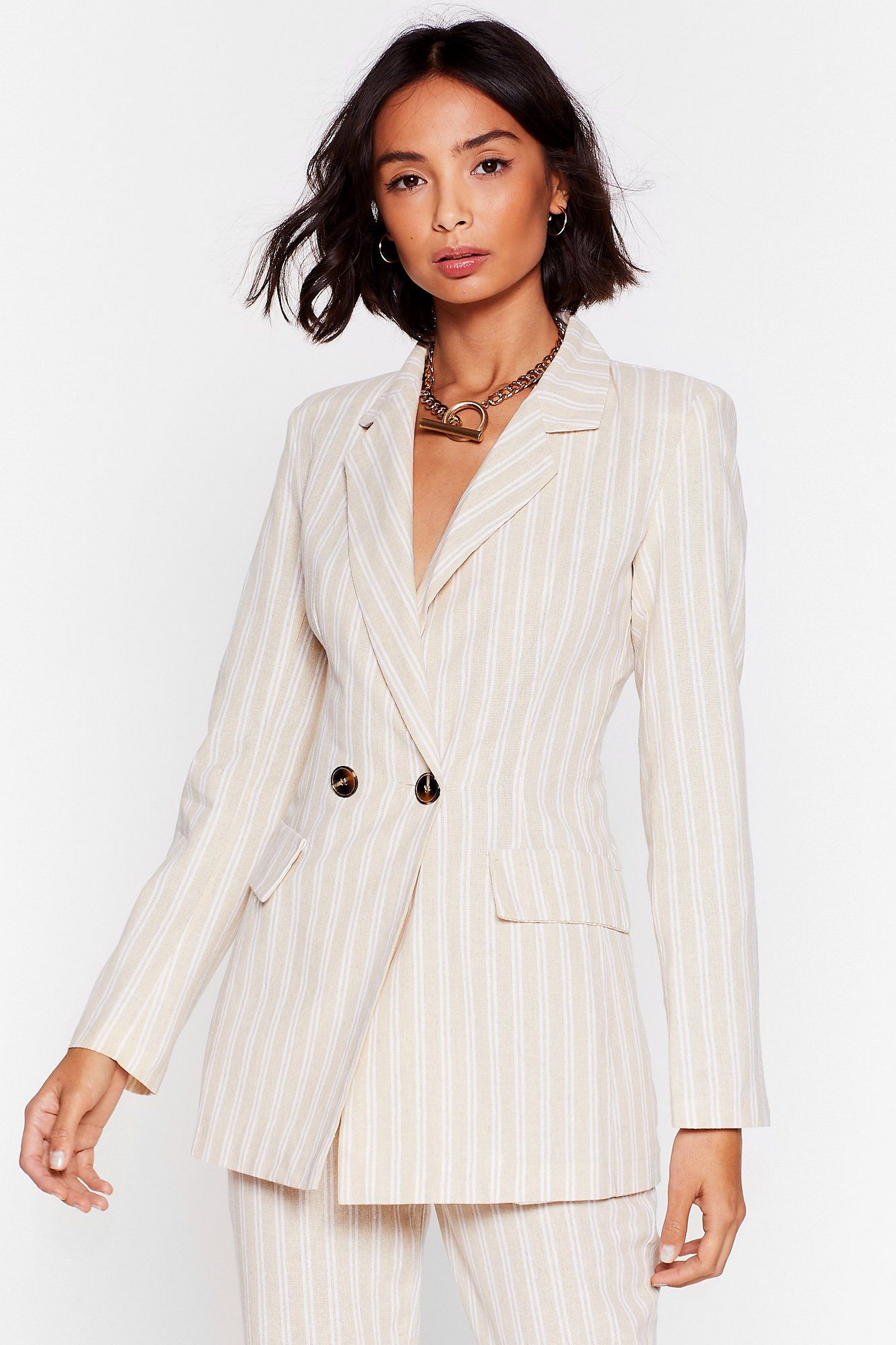 Stripe Time and Place Linen Double Breasted Blazer | NastyGal (US & CA)