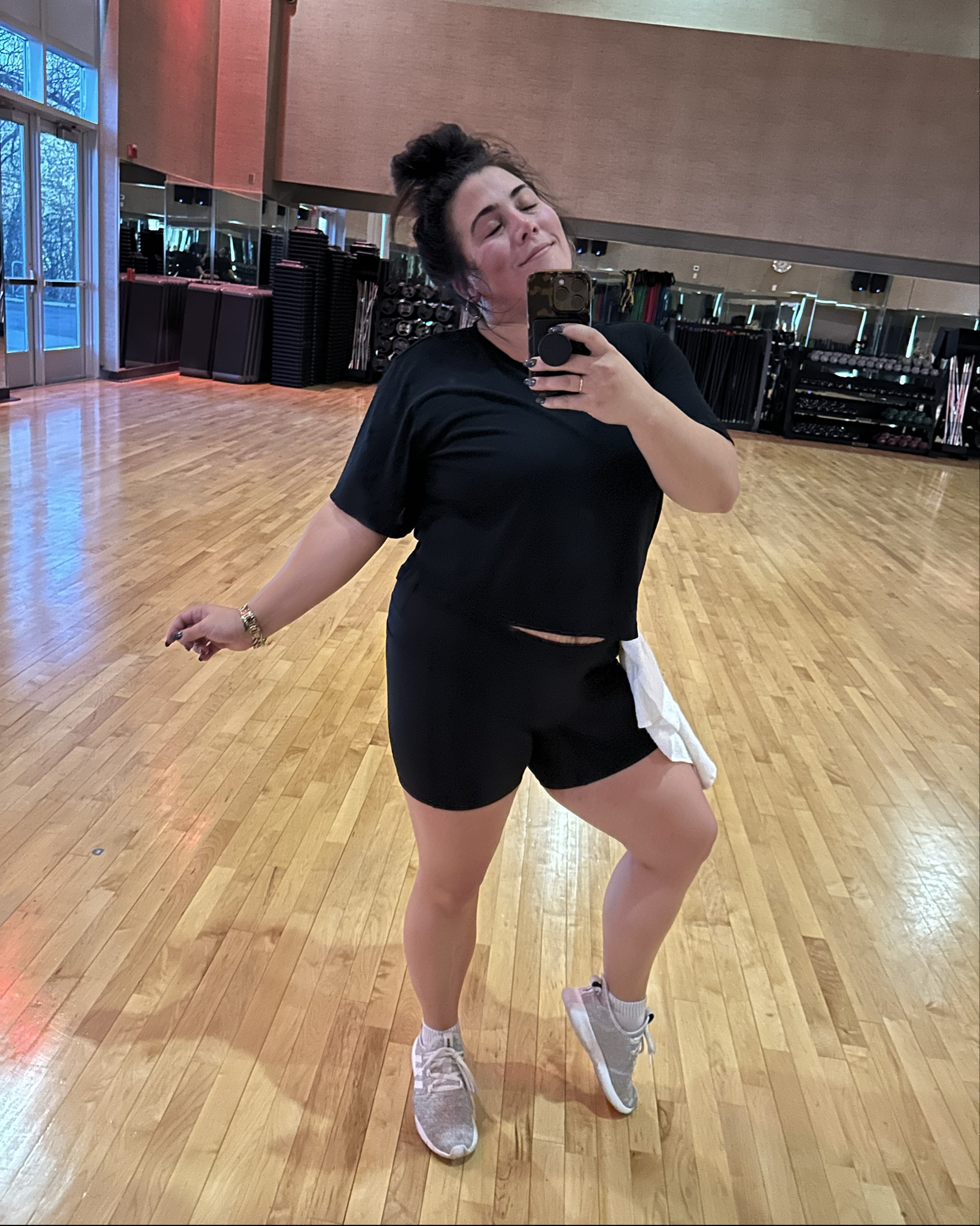 It has been two weeks since I made it to a fitness class and Lordy, it felt like it. But here we are! Getting it in 🤘

I wore my MPowHer compression shorts with a vintage crop tee from Target. Footwear is my recycled materials adidas. Not shown, my Nike active wear bra. 

#LTKFitness #LTKActive #LTKMidsize