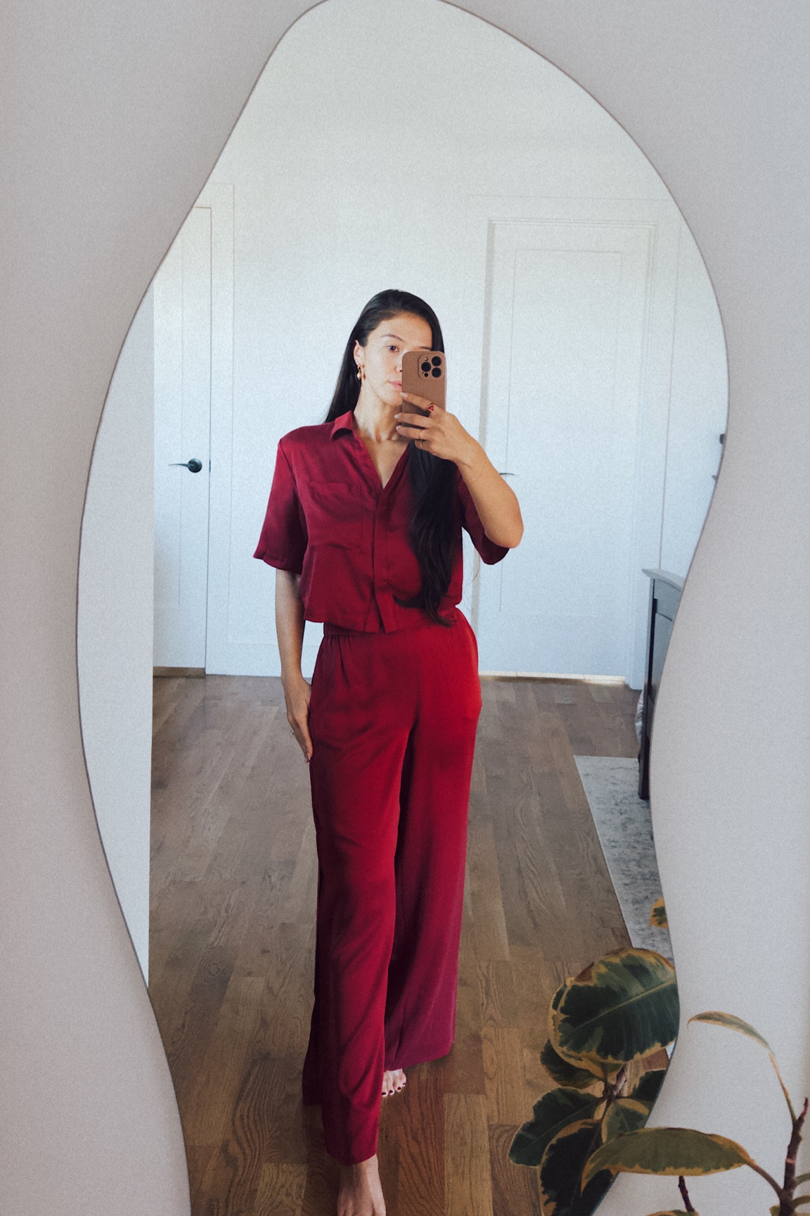 Red silk PJ’s ♥️ washable, wearing size XS top and S pants. Slit on pants runs from knee to ankle for ventilation 

#LTKFindsUnder100 #LTKSeasonal