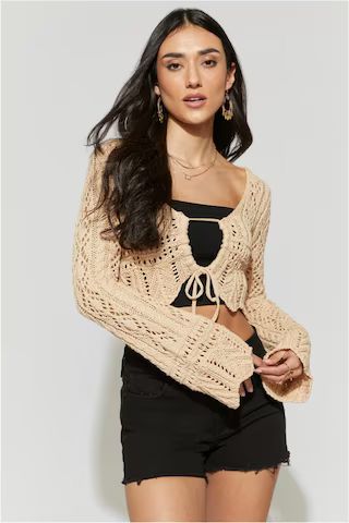 Dana Keyhole Crochet Sweater | Francesca's