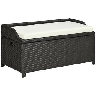 71.5 Gal. 2-in-1 Wicker Outdoor Storage Bench with Waterproof Bag and Cushion | The Home Depot