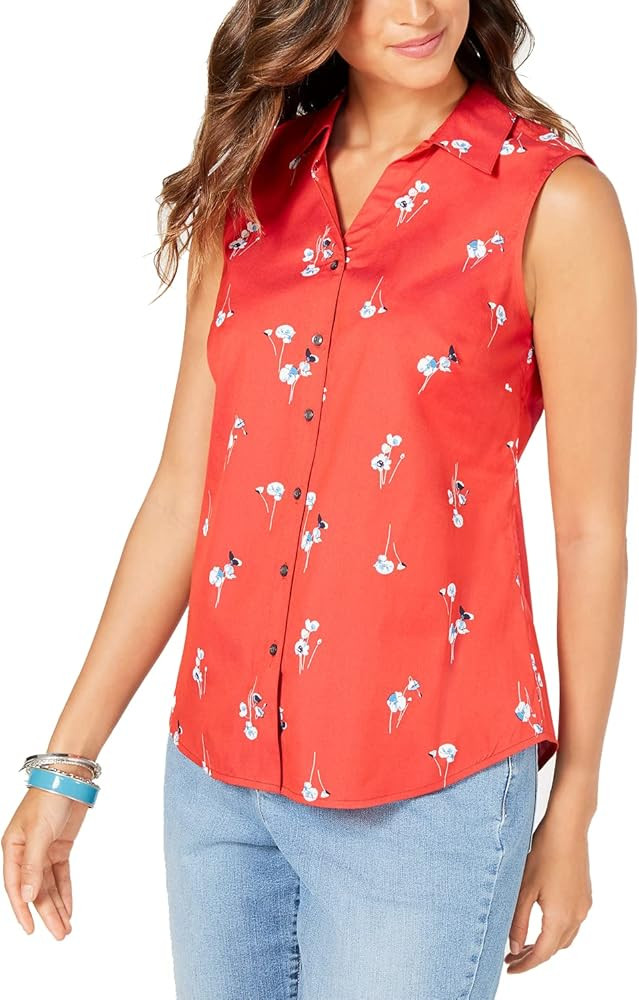 Charter Club Womens Petite Floral-Print Shirt (Risky Red Combo | Amazon (US)
