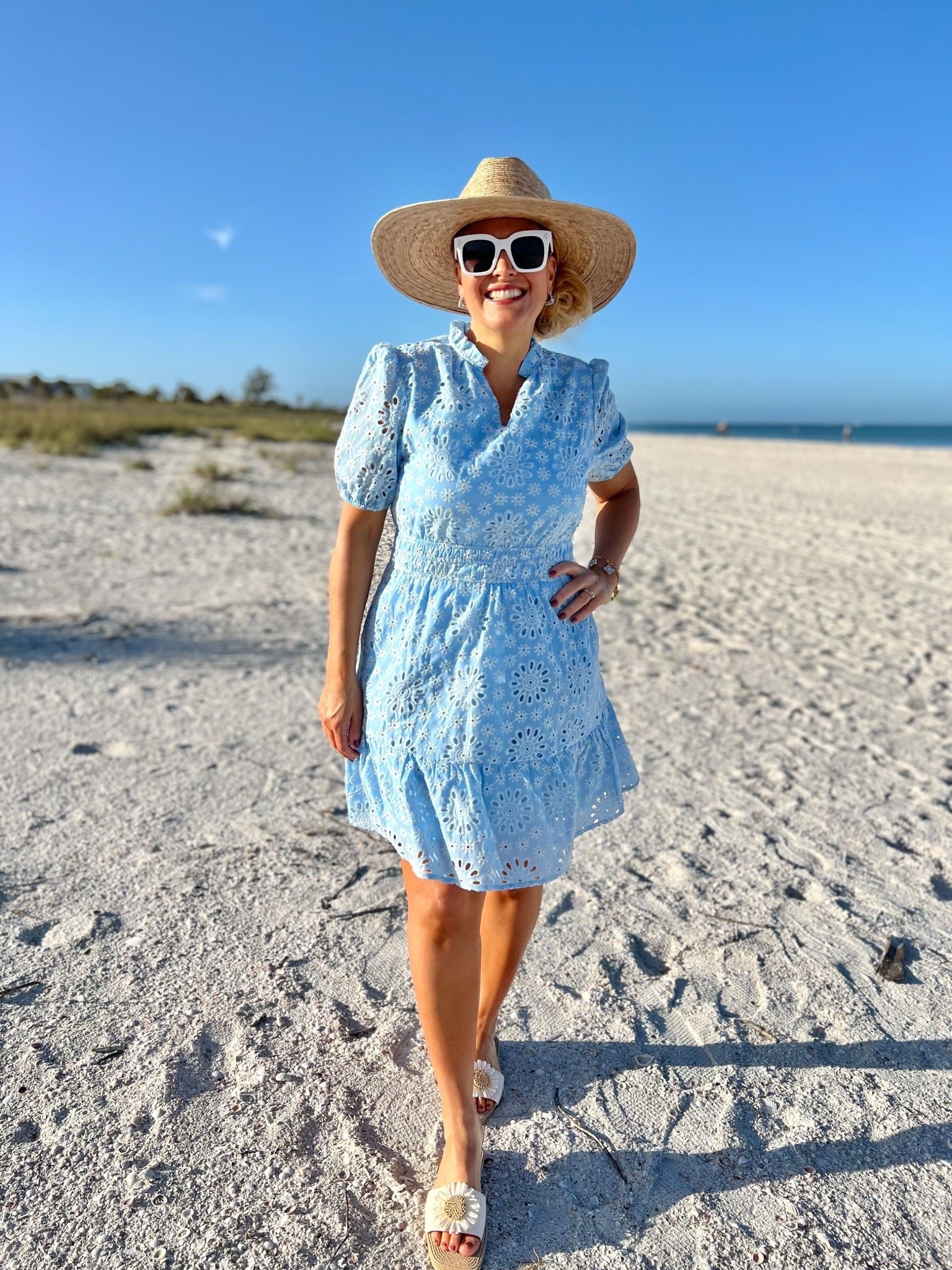 My blue and white eyelet dress is perfect for a beach resort or as a wedding guest!
Wearing a medium and fits true to size.

Obsessed with these blue and white hoop earrings too. They look amazing with this amazon dress.

Don’t forget to add the straw hat, sandals and sunglasses to complete this beach resort look!

#LTKSeasonal #LTKOver40 #LTKSaleAlert #LTKU #LTKTravel #LTKgrwm #LTKootd #LTKMidsize #LTKSwim #LTKFestival