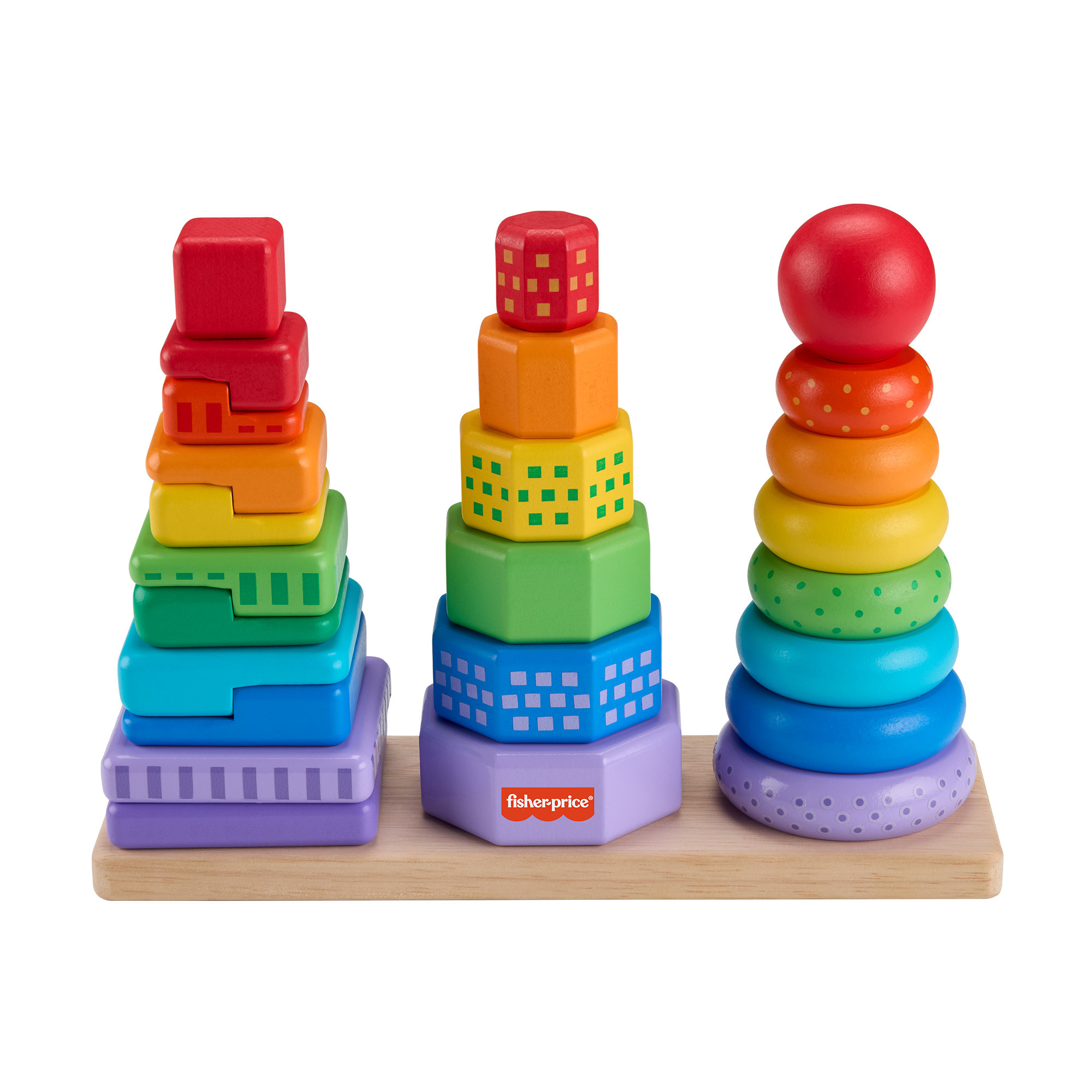 Fisher-Price Wooden Rainbow Stacking Shape Sorter, Fine Motor Toy for Toddlers, 26 Wood Pieces | Walmart (US)