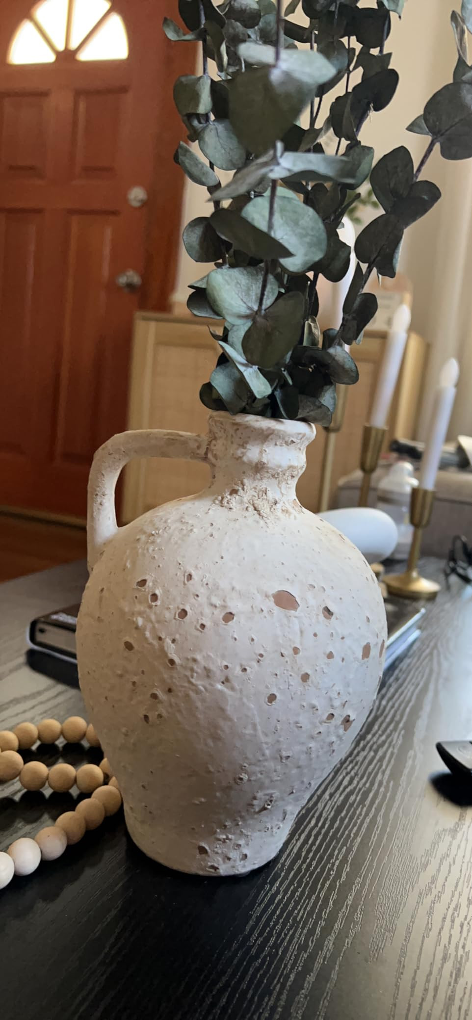 LUKA Ceramic Rustic Farmhouse Vase,8.25 inch Terracotta Vase with Handle,Neutral Clay Pot Vases D... | Amazon (US)