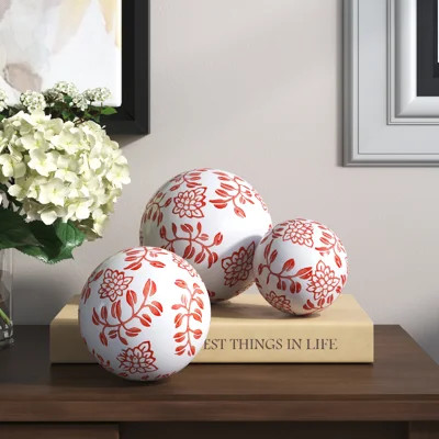 Traditional Ceramic Decorative Orbs Set of 3 - 6" x 6" x 6 | Wayfair North America