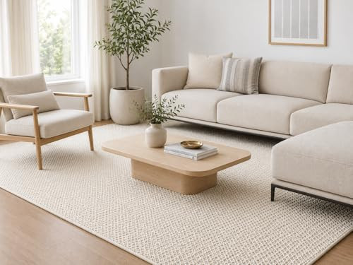 The Knitted Co. Handwoven Wool Area Rug - Hand Woven Natural Carpet Rugs- Bedroom Living Room Dining Room (Ivory- 5'x8') | Amazon (US)