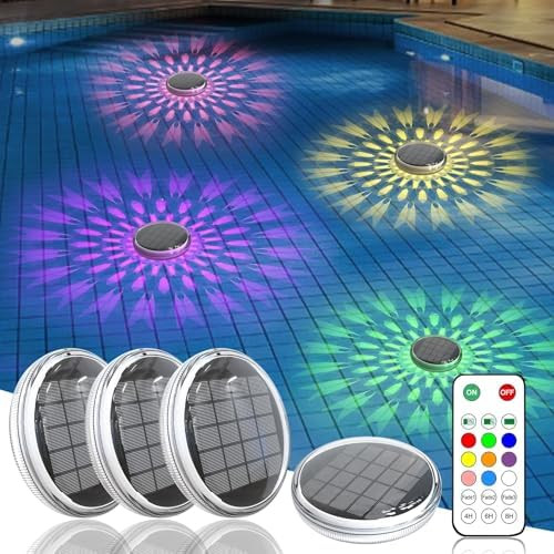 Solar Powered Floating Pool Lights(4 Pack), Pool Lights That Float with Remote Control, 12 Lighti... | Amazon (US)