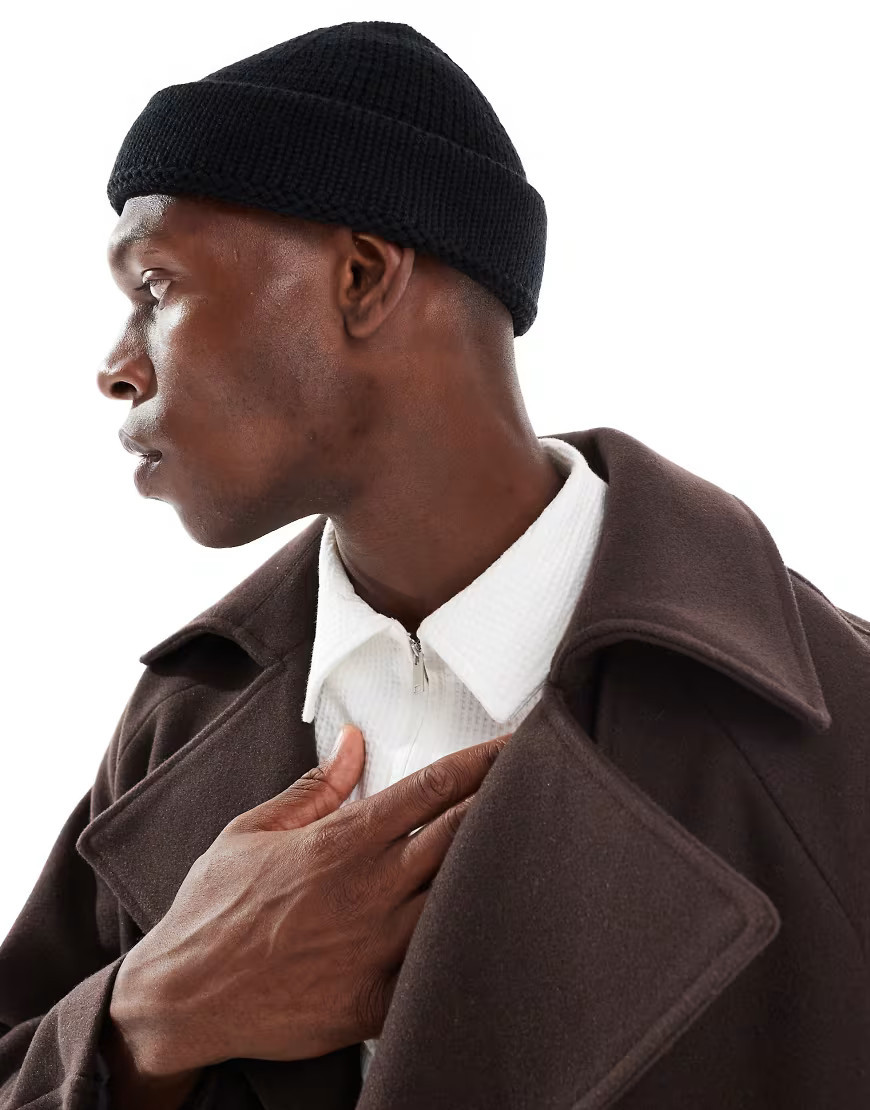 ASOS DESIGN knitted rib mini fisherman beanie in black | ASOS (Global)